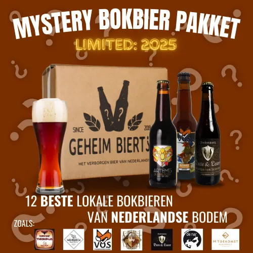 Bokbier pakket van GeheimBiertje met 12 unieke bokbieren uit Nederland
