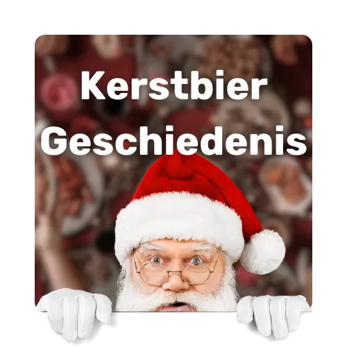 Kerstman kijkt verrast over rand – lees meer over de geschiedenis van kerstbier