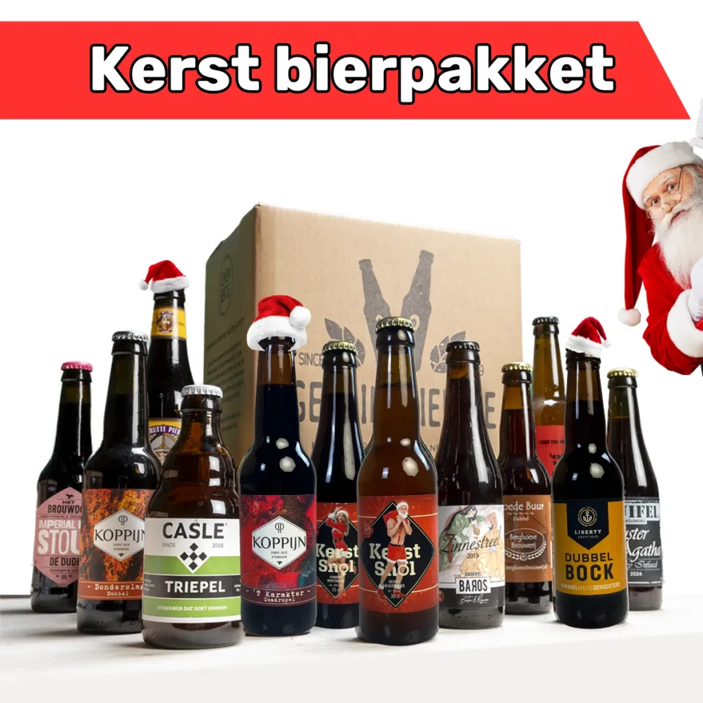 Kerst bierpakket met 12 speciaalbieren in feestelijke verpakking – proef winterse bieren tijdens de feestdagen.