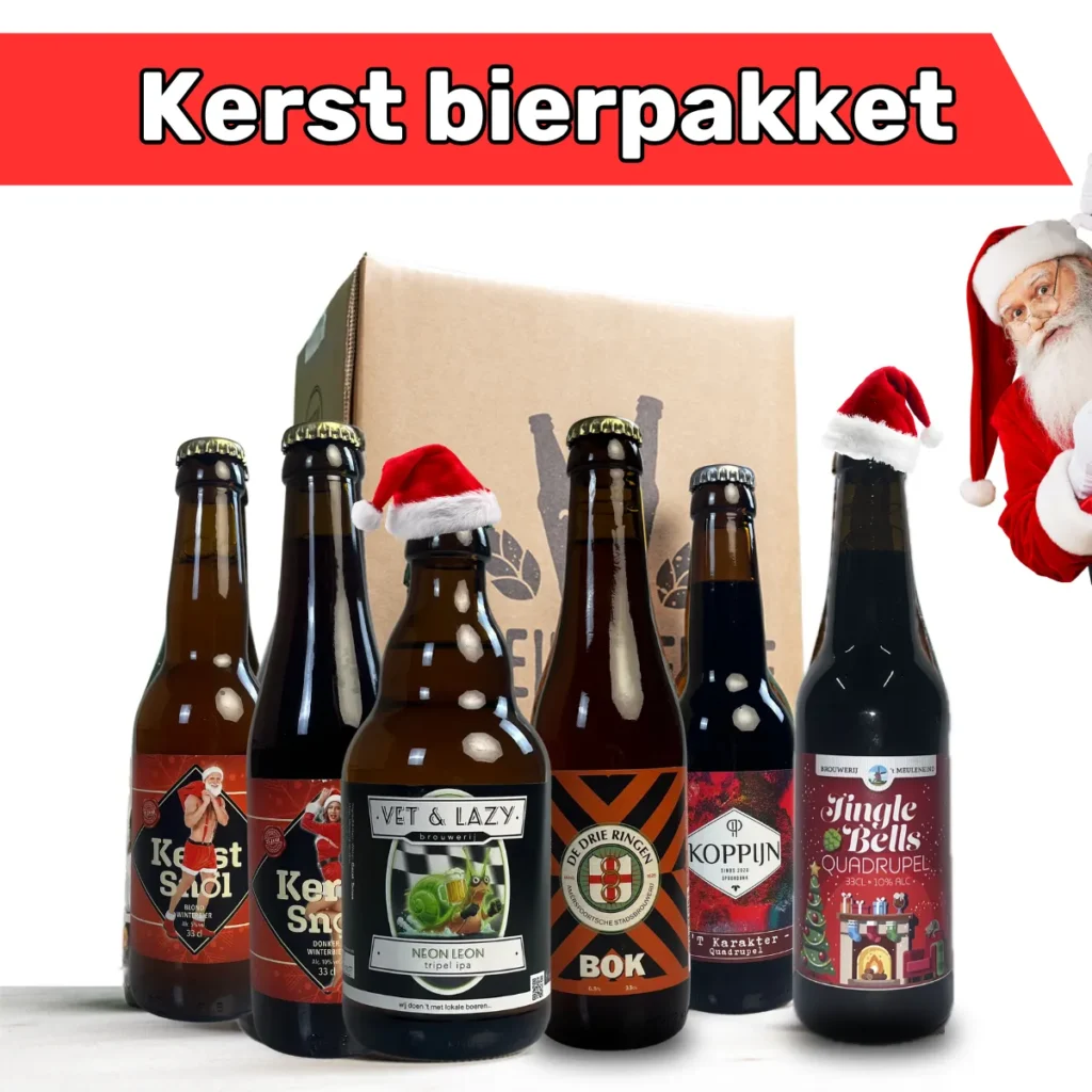 Kerst bierpakket met 6 ambachtelijke kerstbieren – ideaal cadeau voor bierliefhebbers met de feestdagen.