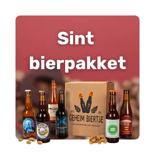 Sint bierpakket met ambachtelijke speciaalbieren van GeheimBiertje – ideaal cadeau voor Sinterklaasavond.