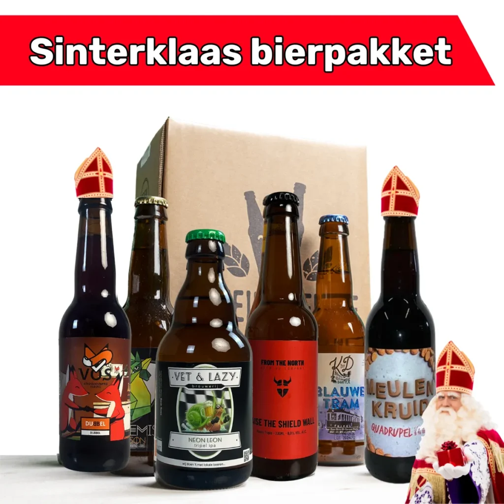 Sinterklaas bierpakket met 12 ambachtelijke bieren in cadeauverpakking – perfect geschenk voor bierliefhebbers tijdens pakjesavond.